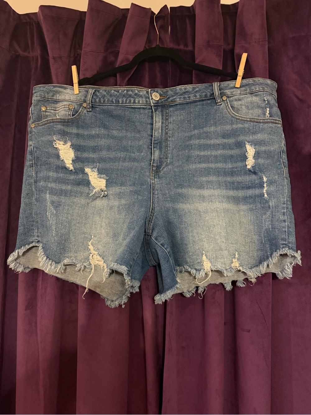 Eloquii Light Blue Distressed Denim Shorts